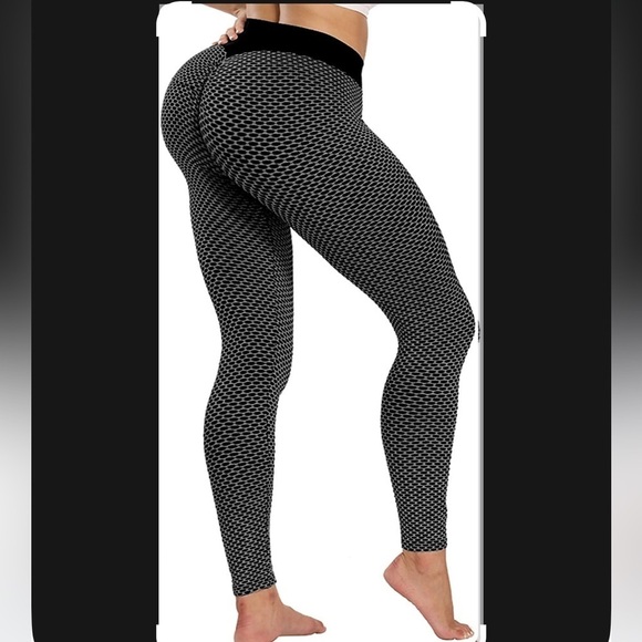 Black Butt Lifting High Waist Leggings Tummy Control Bubble Stretchable Medium - Picture 1 of 11